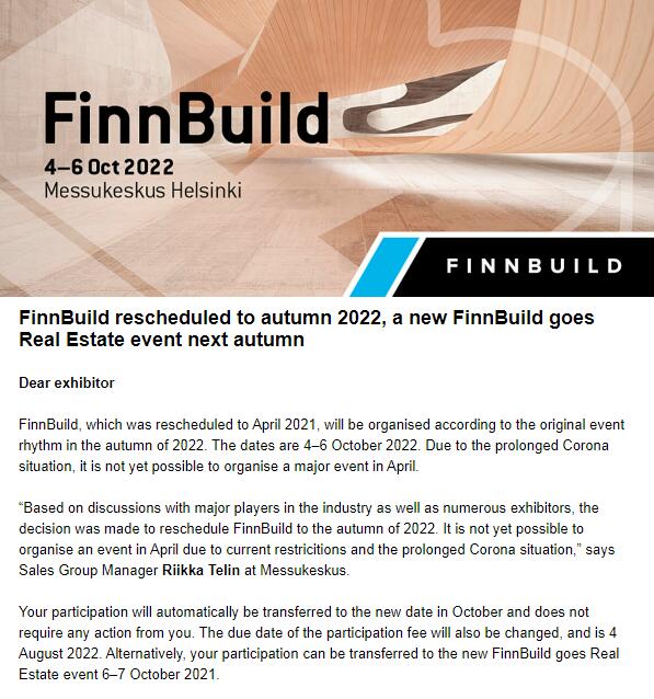 กำหนดการใหม่ของ Finnbuild！